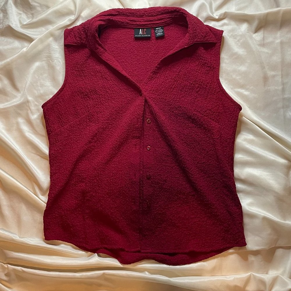 ALC Red/Wine Sleeveless Shirt Button Up Size M
